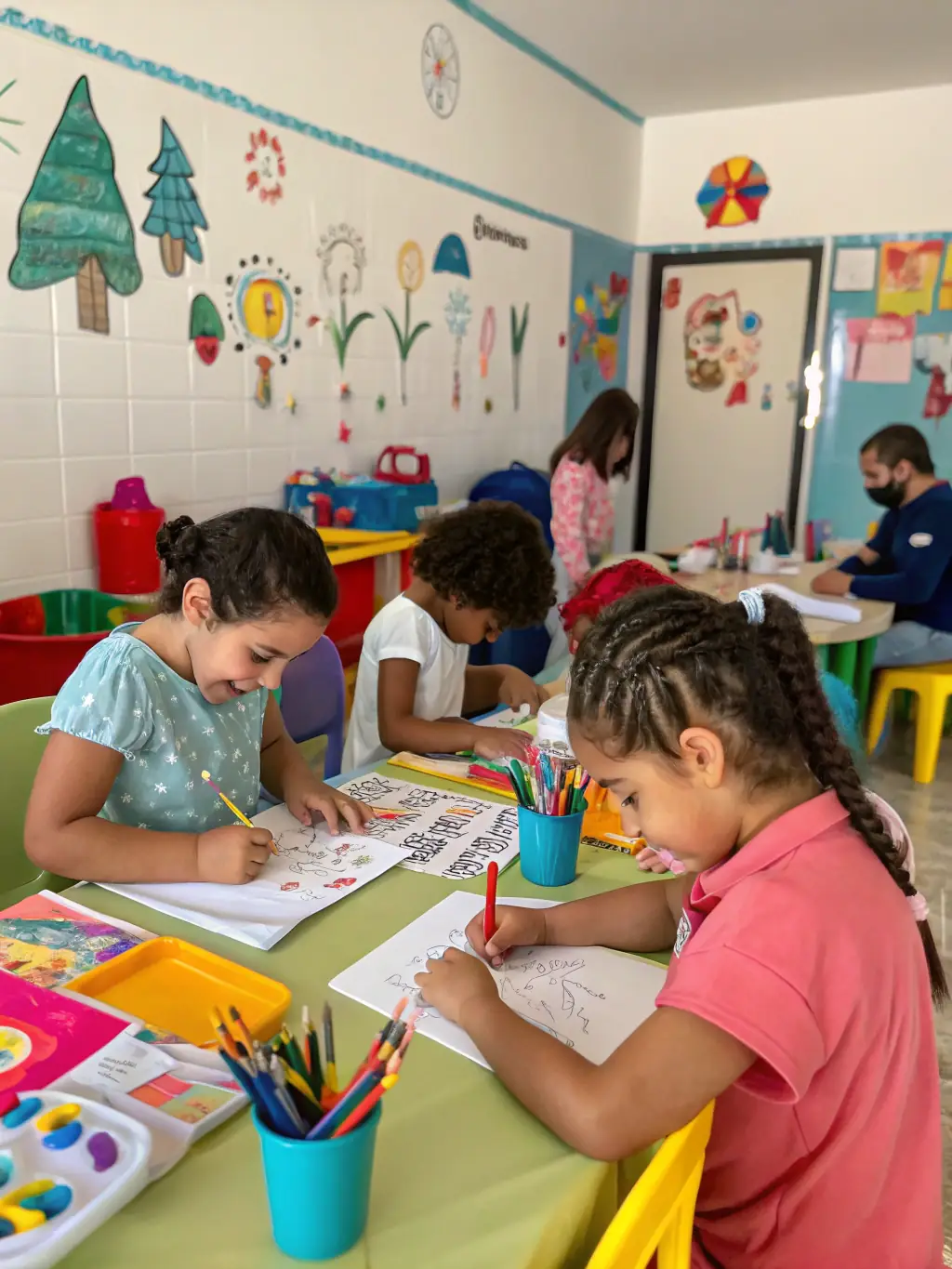 A photo of children participating in an art education program at PICTURALS J-C LEROUX, highlighting the collective's commitment to nurturing young artistic talent.